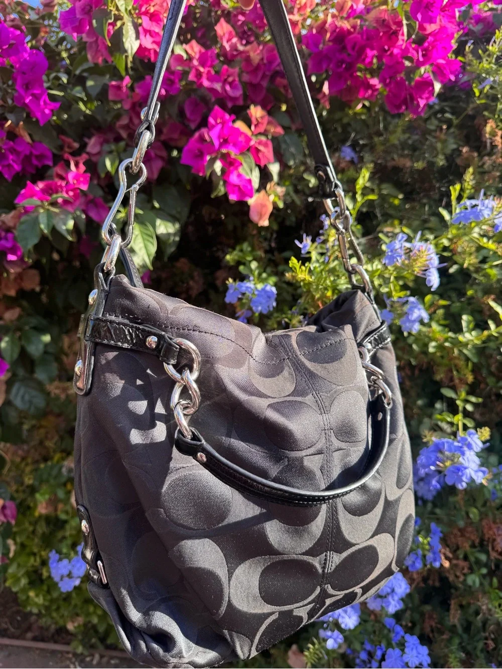 Coach Brooke Signature Black Sateen/Op Art Hobo Bag
